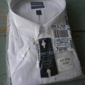 NWT STAFFORD MEN'S WHITE BUTTON DOWN DRESS SHIRT BIG 22 WRINKLE FREE TRAVEL